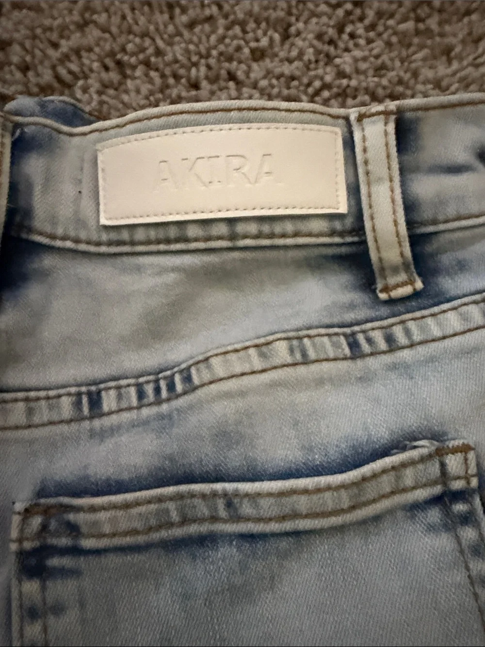 AKIRA Light Wash Denim Shorts with Yellow Pink Green Ruffle Trim